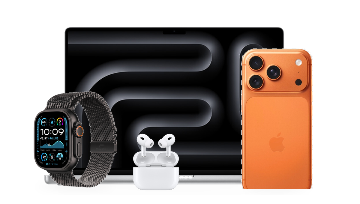Apple Ecosystem: MacBook Pro, iPhone 17 in Cosmic Orange, Apple Watch Ultra 2, and AirPods Pro
